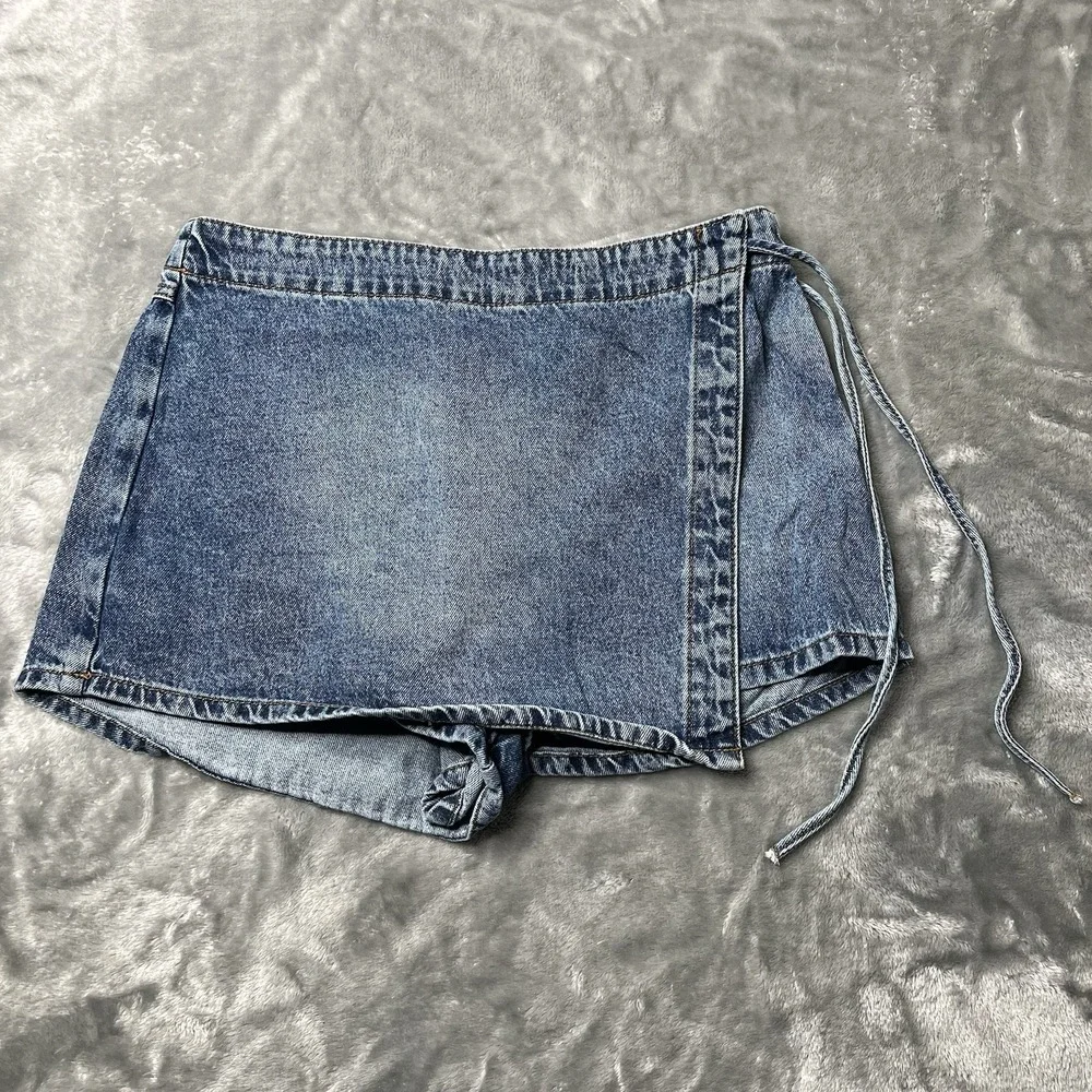 Rewash Skirt Women Size‎ 3/26 Blue Mini Shorts Wrap Front Denim Y2K